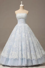 Homecoming Dresses, Light Blue Organza Lace Sweetheart A Line Long Prom Dress, Princess Ball Gown Dress
