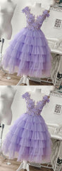 Prom Dresses Website, Purple Tulle Applique Short Homecoming Dress, Homecoming Dress