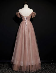 Homecoming Dress Sparkle, Dark Pink Tulle Beaded Layer Tulle Long Evening Dress, Charming Prom Dress