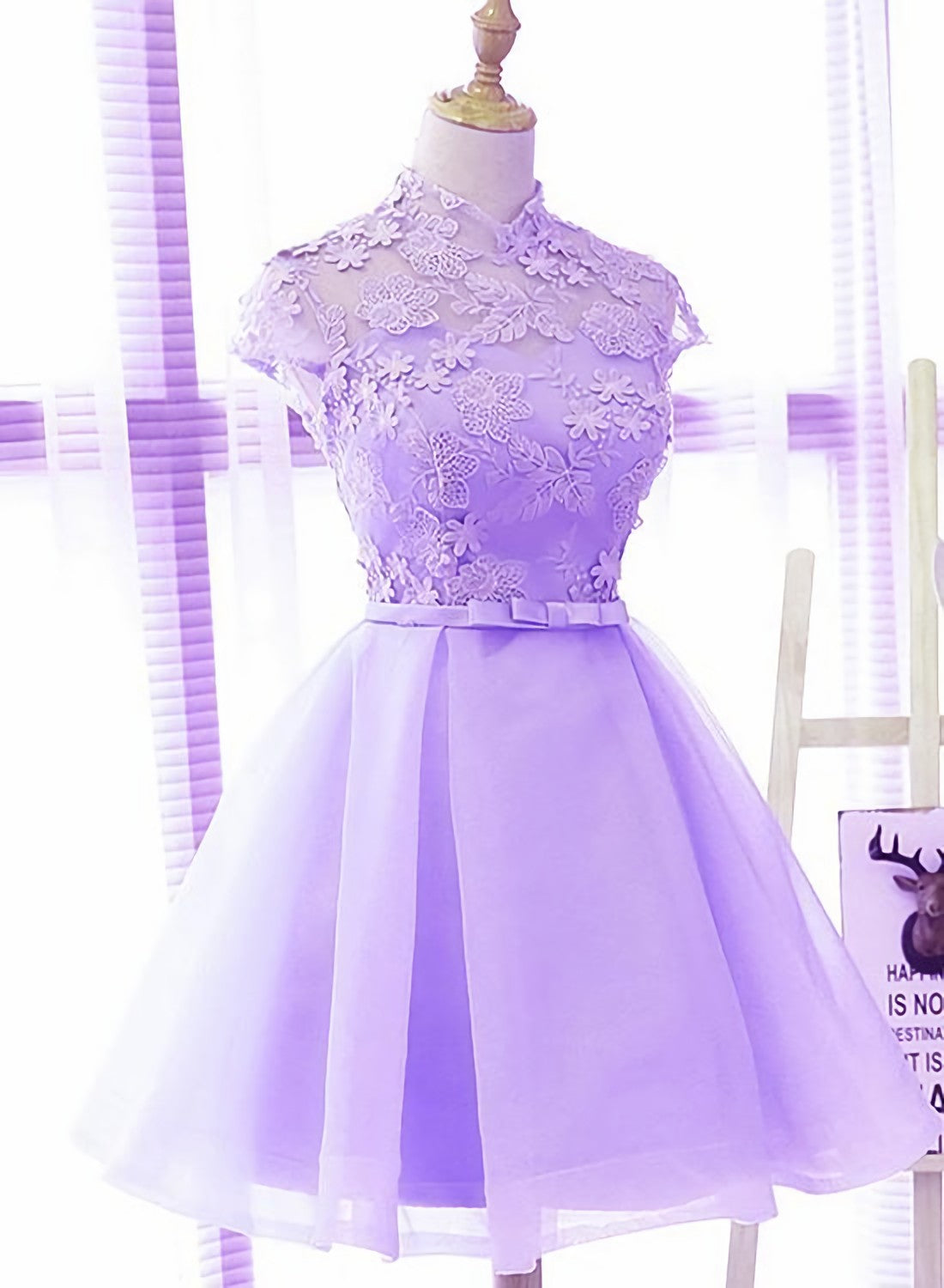 Prom Dresses For Short People, Cute High Neckline Lavender Short Graduation Dress, Homecoming Dress