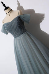 Prom Dresses Shopping, Off The Shoulder Grey Tulle Prom Dress