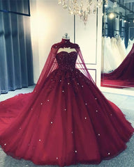 Wedding Dress Colored, Tulle Ball Gown Wedding Dress, With Cape Prom Dresses, Evening Dresses