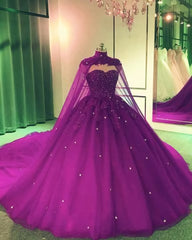 Wedding Dresses Colors, Tulle Ball Gown Wedding Dress, With Cape Prom Dresses, Evening Dresses