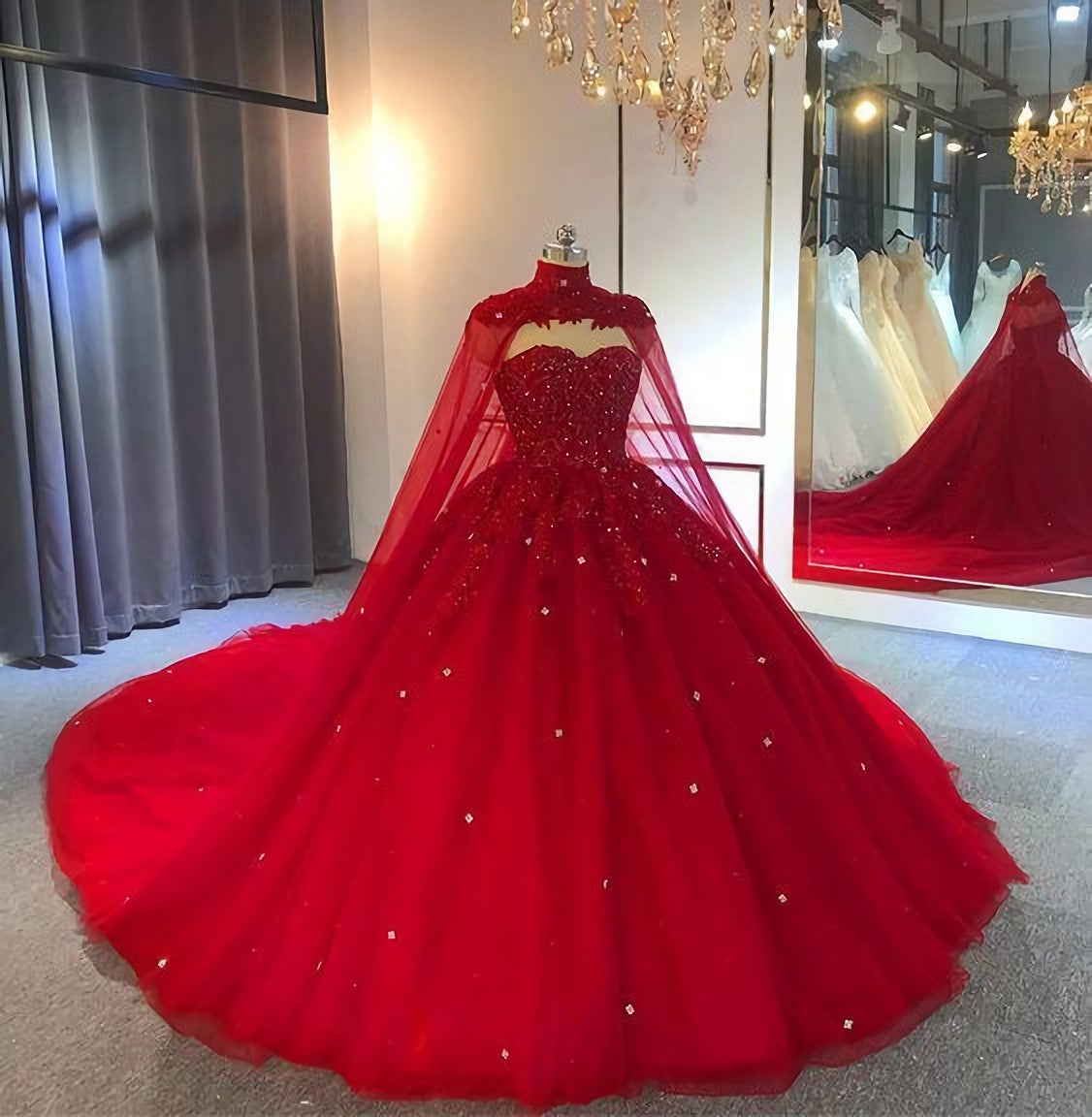Wedding Dress Colors, Tulle Ball Gown Wedding Dress, With Cape Prom Dresses, Evening Dresses