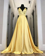 Evening Dress 2029, Long Yellow Prom Dresses, Leg Split Evening Gowns