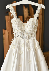 Evening Dress Italy, White Satin Applique Long Prom Dress, Evening Dress