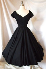Prom Dress Pieces, A Line Black Satin Cocktail Party Dresses, Homecoming Dress