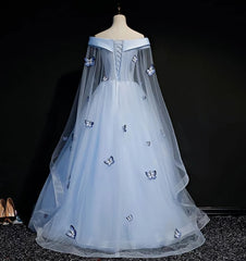 Homecomming Dresses Floral, Beautiful Light Blue Ball Gown Lace Up Party Dress, Blue Prom Dress 2024