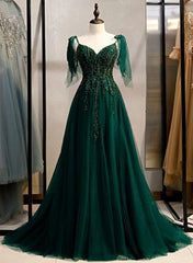 Prom Dresses Stores Near Me, Elegant V Neckline Straps Tulle Long Junior Prom Dress, Green Prom Dress 2024