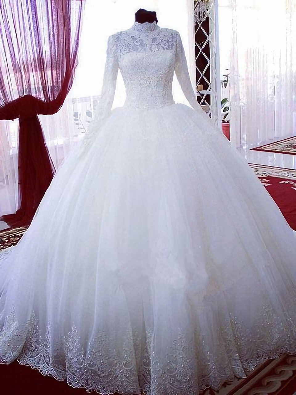 Wedding Dress Fashion, High Neck Long Sleeves Bridal Ball Gown Wedding Dresses, Bridal Gowns Prom Dress