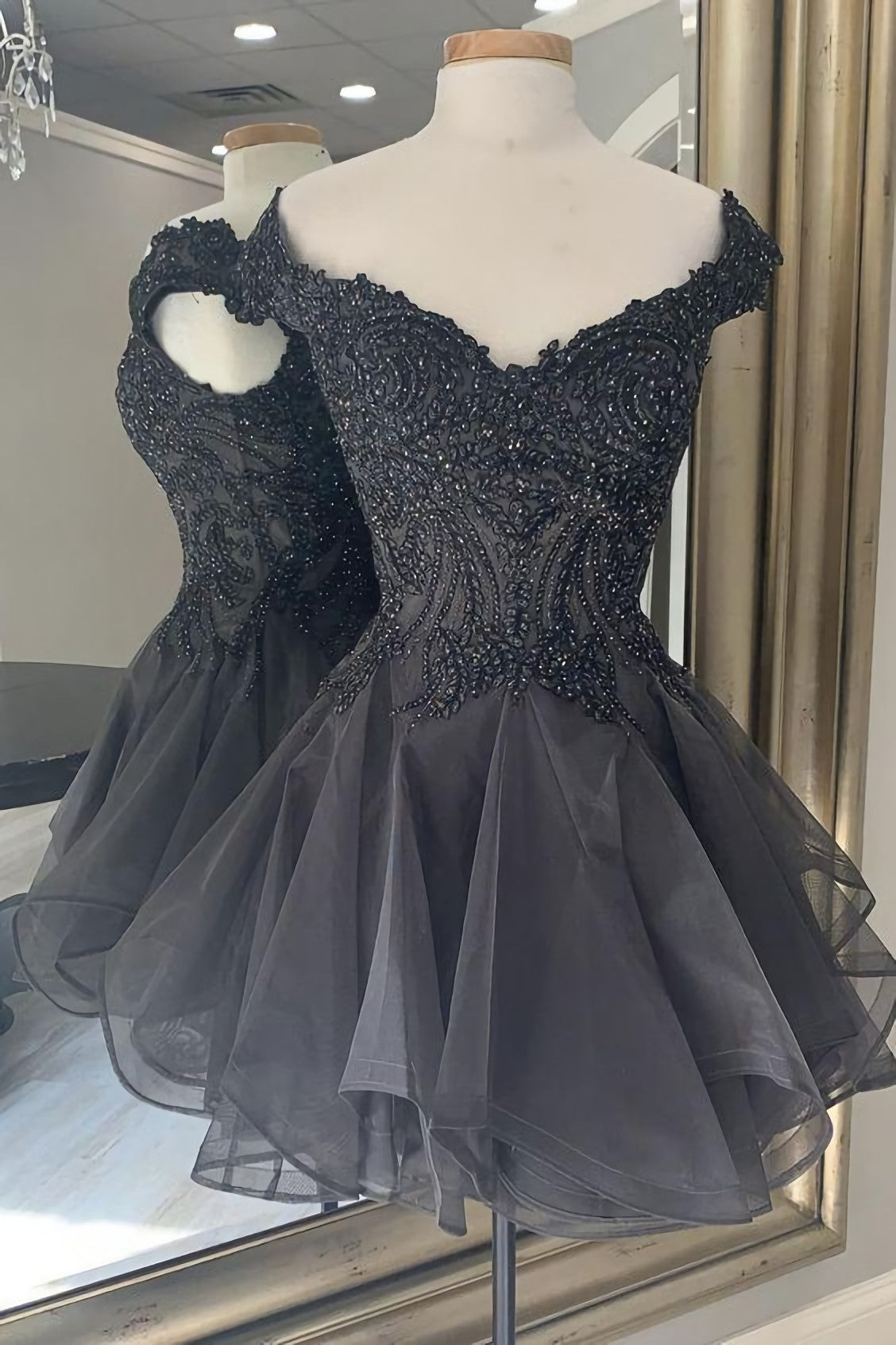 Prom Dresses Silk, Off The Shoulder Black Short Party Dress, Homecoming Dress
