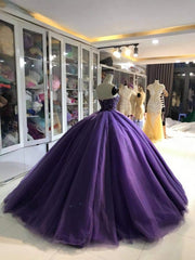 Evening Dresses For Ladies Over 56, Purple Dress, Ball Gown Prom Dress, Strapless Ball Gown