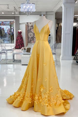 Prom Dresses2029, Elegant Yellow Prom Dress, With Flowers