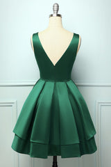 Prom Dresses Colorful, Green Satin Short Homecoming Dress