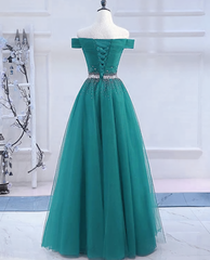 Homecoming Dress Green, Pretty Hunter Green Off Shoulder Beaded Prom Dress, Long Evening Dress, Party Dress
