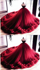 Wedding Dress Styled, Ball Gown Ruffles Wedding Prom Dresses, Sweetheart Straps
