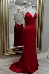 Homecoming Dresses 2022, Mermaid Red Long Evening Dress, Formal Dress, With Open Back Prom Dress