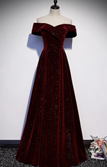 Evening Dress Shopping, Burgundy Velvet Long Prom Dress, Evening Dress