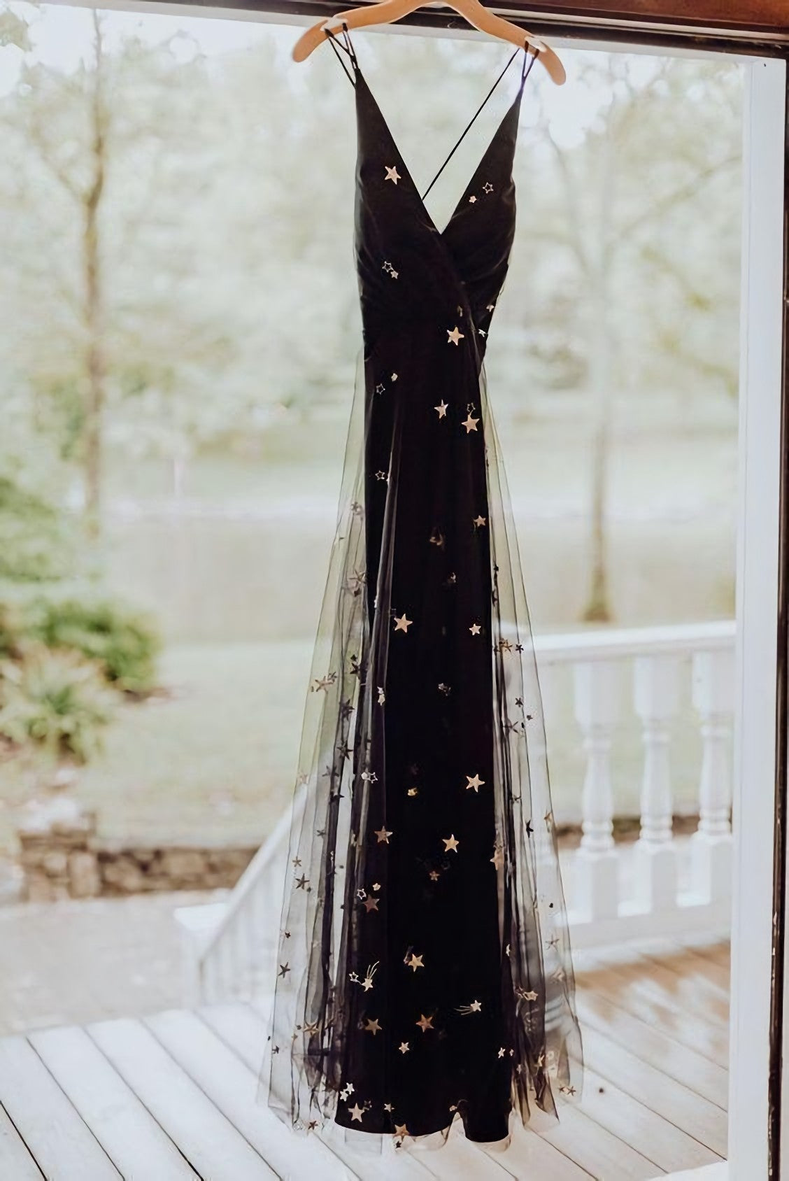 Weddings Dresses Style, Black Tulle Gold Star Wedding Dress, Fashion Prom Gown