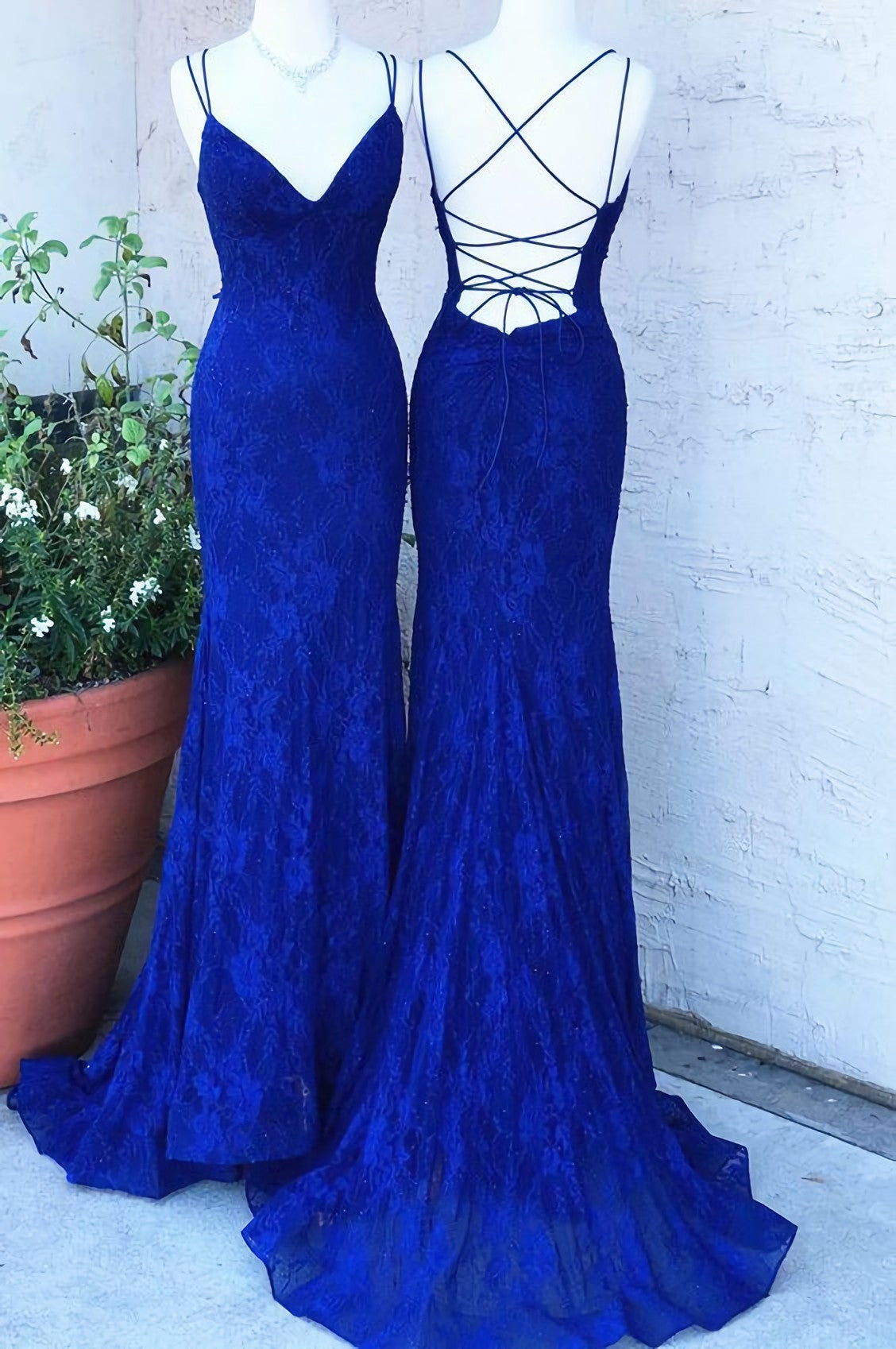 Prom Dresse 2029, Elegant Mermaid Royal Blue Lace Long Prom Dress, With Lace Up Back 2024 Long Prom Dress