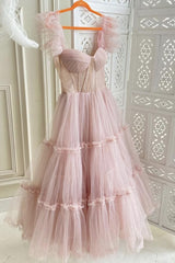 Evening Dresses 2030, Cute Tulle Short Prom Dress, Pink Evening Dress