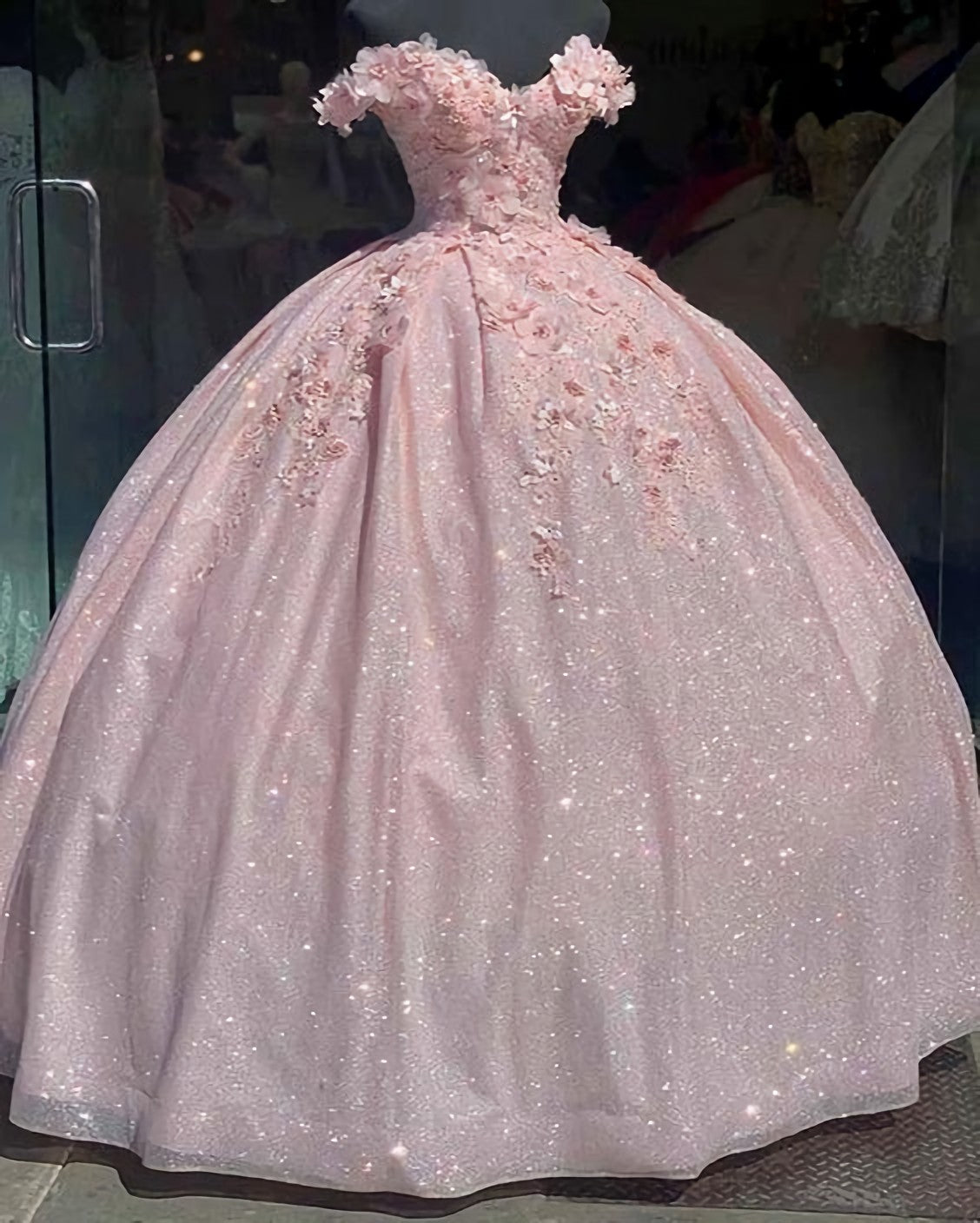 Evening Dress For Sale, Pink Glitter Sweetheart Prom Dress, Ball Gown