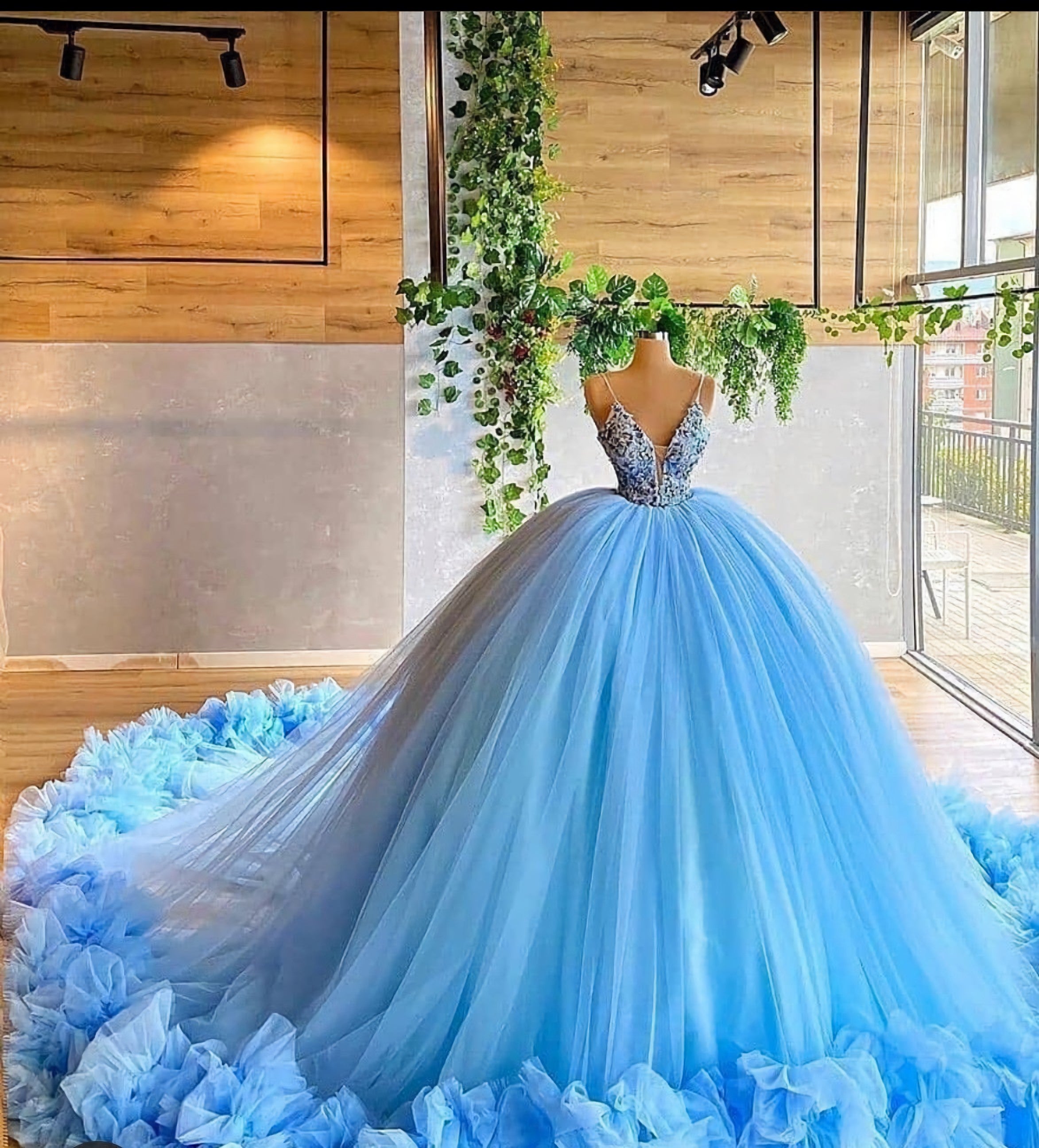 Blue Gown, Elegant Blue Ball Gown Quinceanera Prom Dress, For Sweet 16