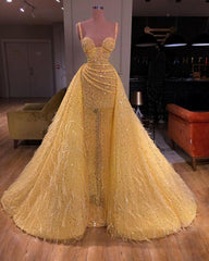 Homecoming Dress 2022, Elegant Tulle Ball Gown Prom Dresses, Long Yellow Evening Gown