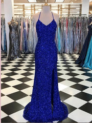 Homecoming Dress Tights, Trumpet Mermaid Royal Blue Long Prom Dresses, Spaghetti Straps Beading Evening Gowns