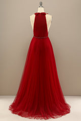 Prom Dress For Short Girl, Red Pleated Long Chiffon Prom Dress