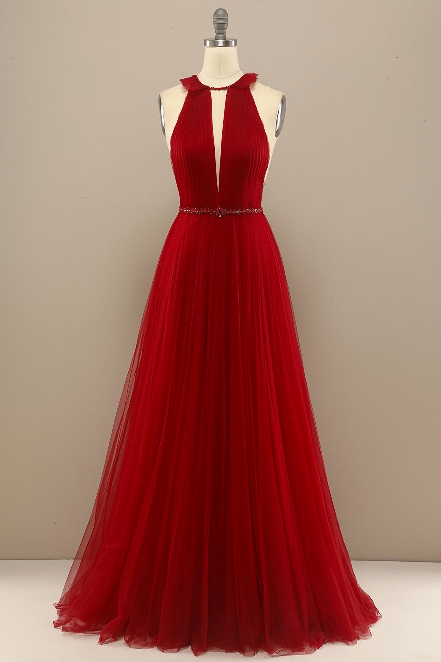 Prom Dresses For Short Girls, Red Pleated Long Chiffon Prom Dress
