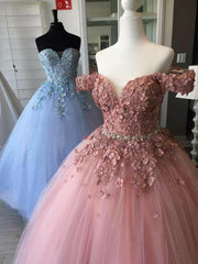 Homecoming Dress Style, Ball Gown Long Prom Dress, Beading Top Formal Party Dress
