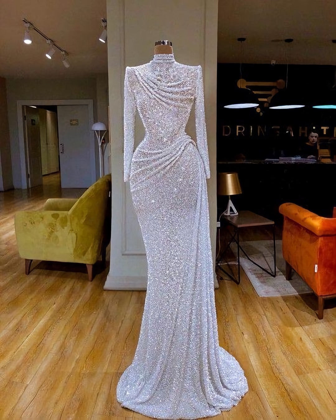 Evening Dress Sale, White Sequin Pageant Prom Dress, Evening Gown