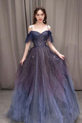 Homecoming Dress Formal, Purple Sweetheart Neck Tulle Long Prom Dress, Purple Formal Dress