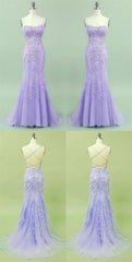 Bridesmaid Gown, 2024 Mermaid Lavender Long Prom Dress, With Lace Up Back