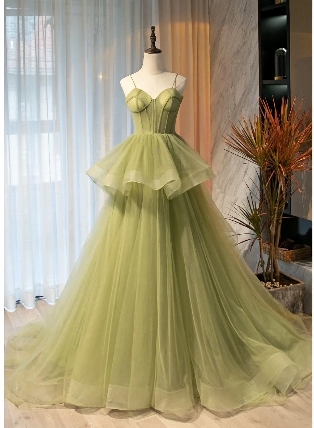 Prom Dresses Ball Gown, Beautiful Light Green Sweetheart Layers Princess Formal Gown Green Tulle Long Party Dress, Prom Dress