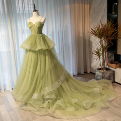 Beautiful Light Green Sweetheart Layers Princess Formal Gown Green Tulle Long Party Dress, Prom Dress