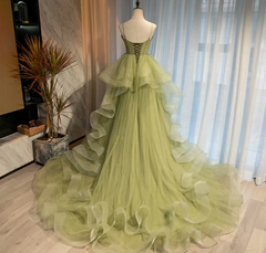 Prom Dresses Cheap, Beautiful Light Green Sweetheart Layers Princess Formal Gown Green Tulle Long Party Dress, Prom Dress