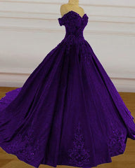 Wedding Dresses Fashion, Purple Wedding Dresses, Lace Ball Gown Prom Dress, Off The Shoulder For Women