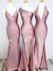 Evening Dress Long Sleeve Maxi, Mismatched Dusty Rose Floor Length Mermaid Long Prom Dresses