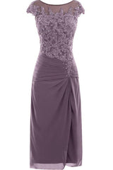 Homecoming Dresses Sweetheart, Knee Length Mauve Tight Chiffon Mother Of The Bride Prom Dress, With Cap Sleeves