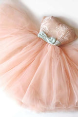 Prom Dress Idea, Blush Pink Homecoming Dresses, Strapless Lace Homecoming Dress, Short Party Dress