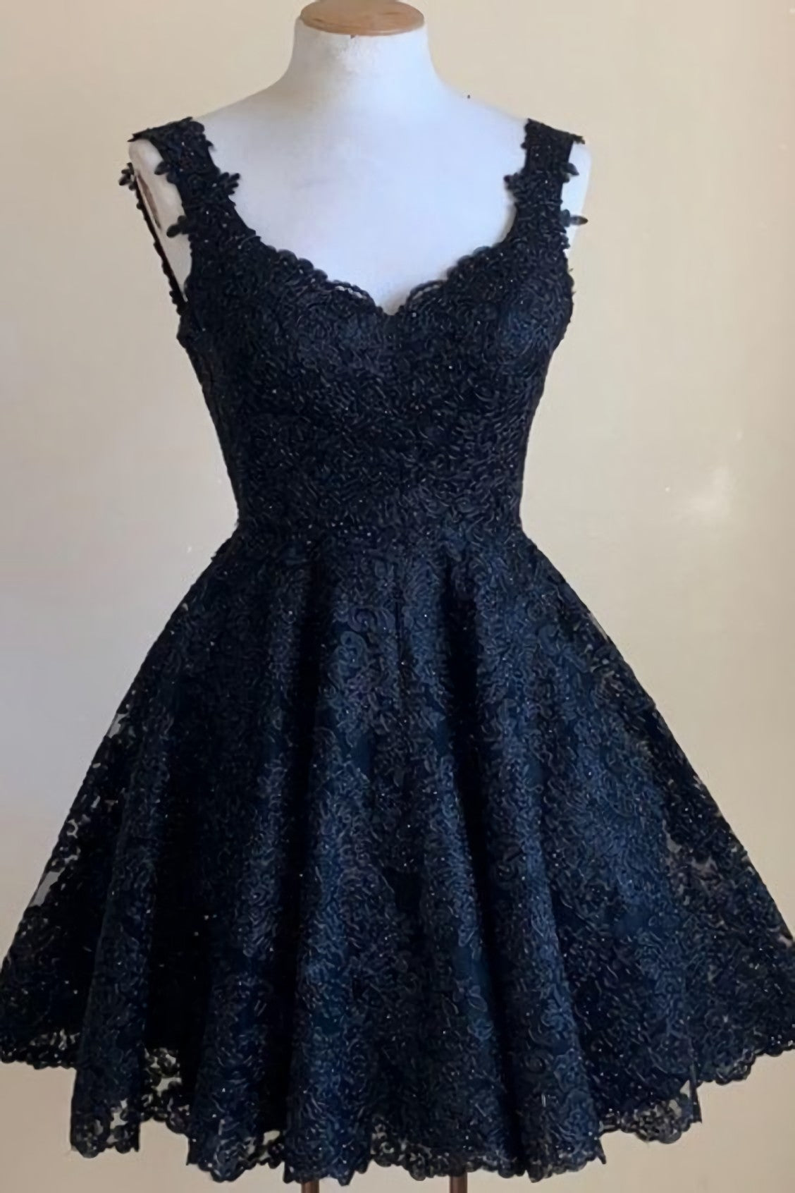 Prom Dresses Spring, A Line Short Navy Blue Lace Homecoming Dress