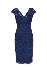Prom Dress Ballgown, Sexy V Neck Navy Blue Lace Short Mother Of The Bride Dress, Homecoming Dress