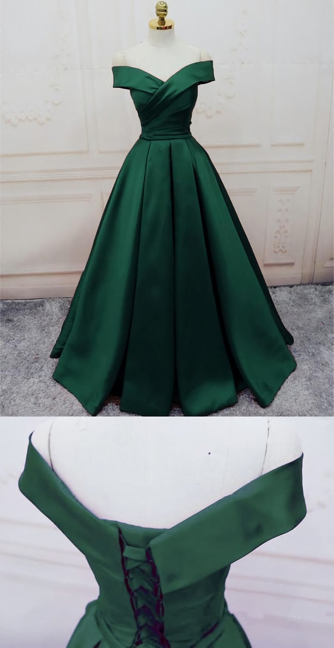 Evening Dresses Online Shop, Emerald Dark Green Satin Senior Grad Prom Dress