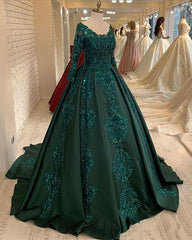 Weddings Dress Styles, Long Sleeves Green Wedding Dress, Ball Gown Prom Dress