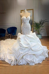 Wedding Dress Color, Elegant Sweetheart Lace Up Crystal Mermaid Wedding Dresses, Prom Dresses