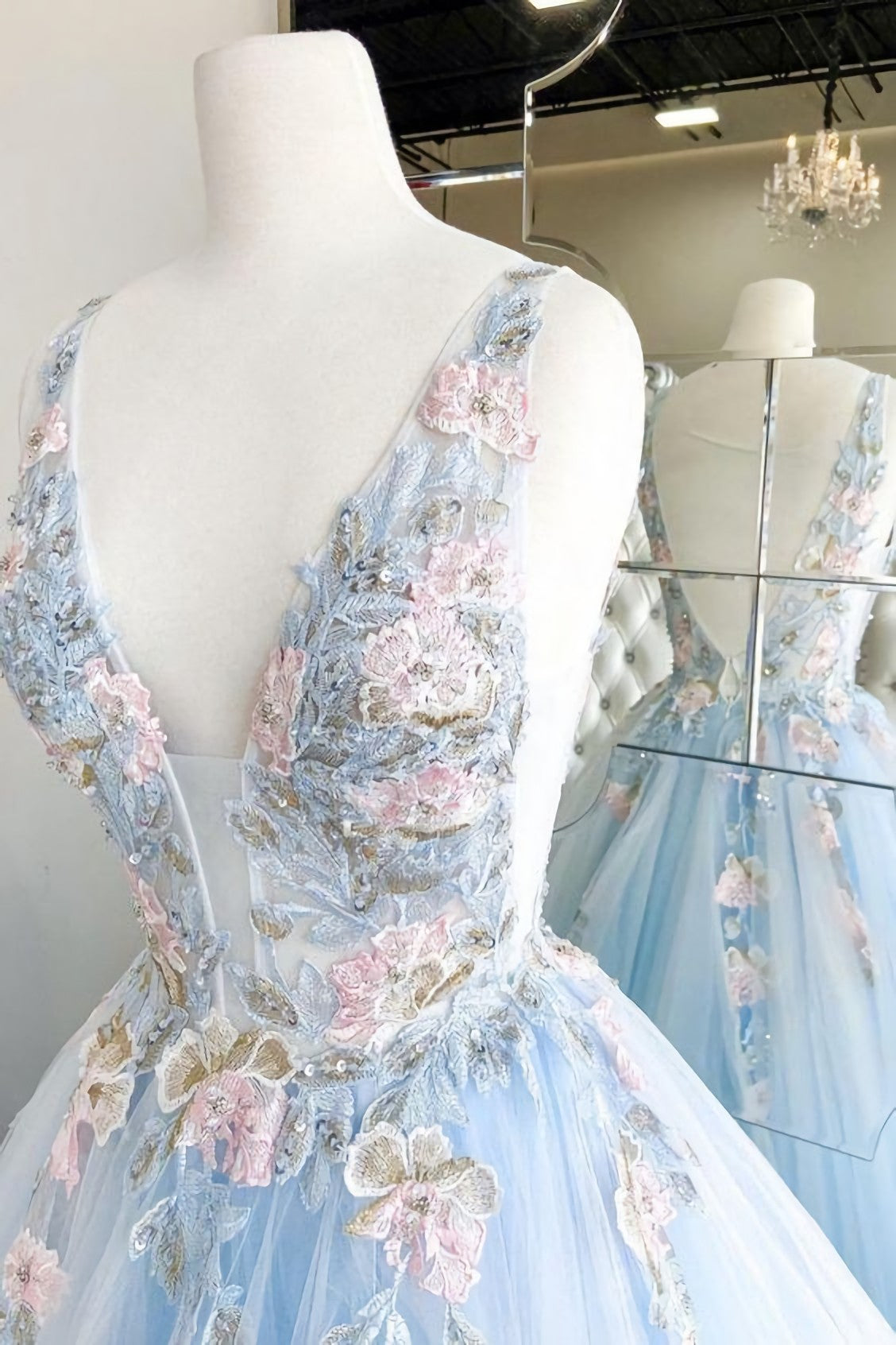 Prom Dress On Sale, Baby Blue Prom Dress, With Embroidery