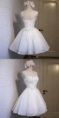 Prom Dress Near Me, Glamorous A Line Scoop Neckline Short Homecoming Dresses, White Homecoming Dresses, With Sleeveless