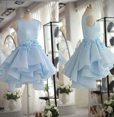 Prom Dresses Guide, Light Blue Satin Organza Short Party Dress, Cute Homecoming Dress